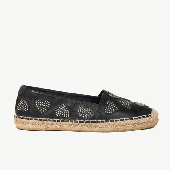 Saint Laurent Nero Leather Studded Heart Espadrilles - Picture 1 of 12